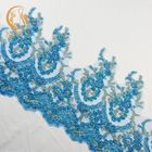 চমত্কার পোশাক নীল ফ্যাশন লেইস ছাঁটা সজ্জা পাথর সহ 1 গজ দৈর্ঘ্য