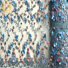 সূক্ষ্ম সিকুয়েড লেইস ফ্যাব্রিক মাল্টিকালার মেষ পুঁতিযুক্ত ফ্লোরাল এমব্রয়ডারি লেইস